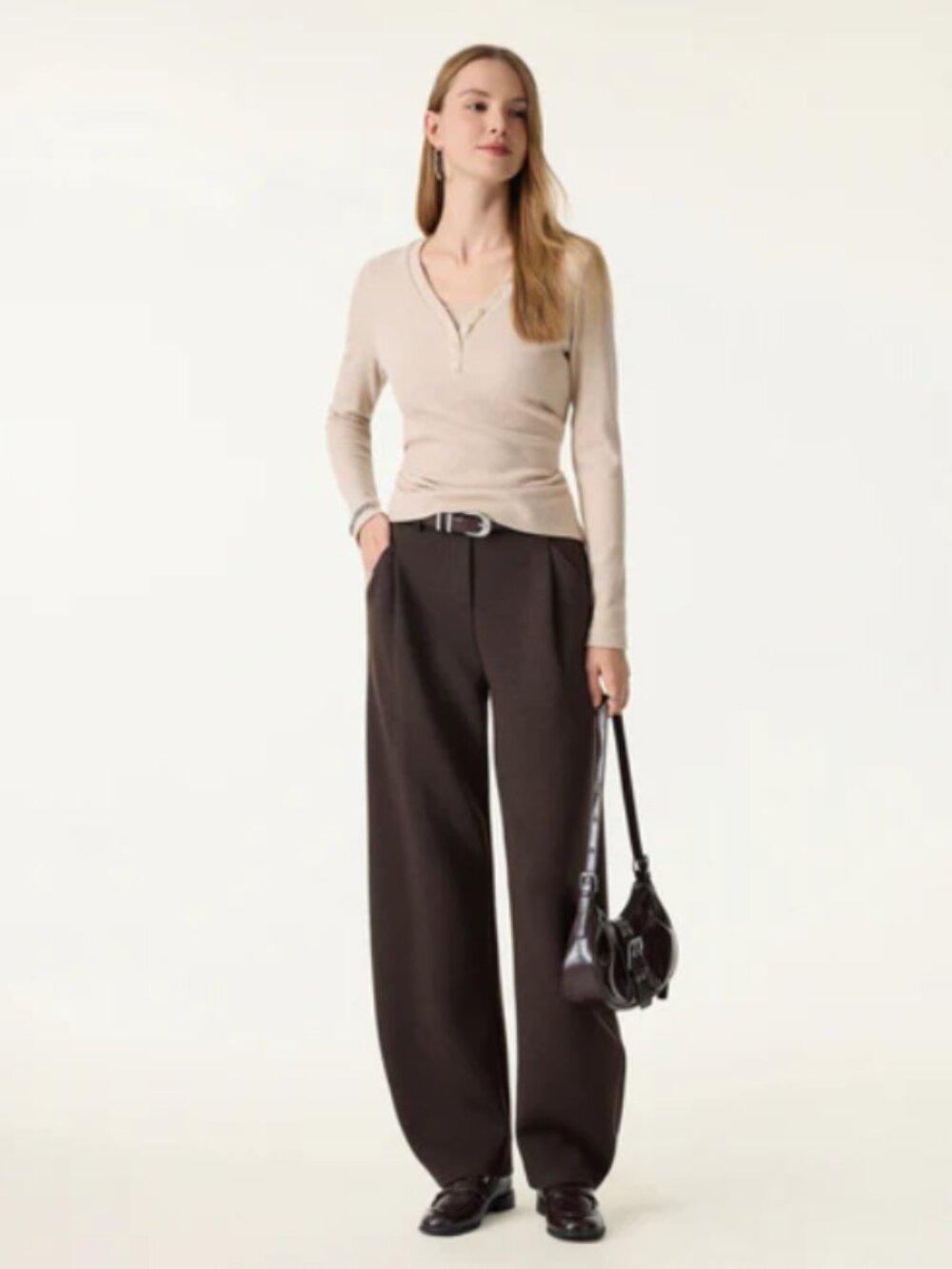 NWT OGL FuzzLuxe Cozy Knit Mid Rise Barrel Leg Pull-on Pants in Espresso Medium